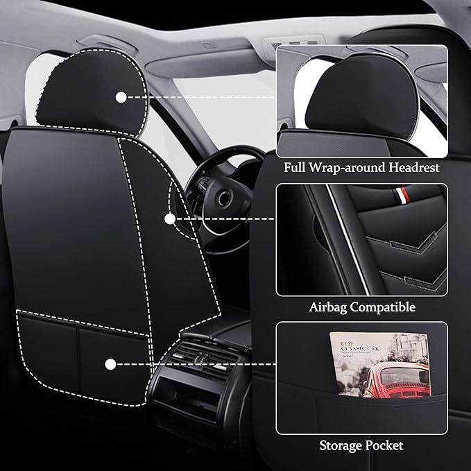 Car Seat Cover for Ford Explorer 2000-2025, Waterproof Durable Compatible Airbag, Premium Leather Seat Protector(2 Seats Luxury,Black White)