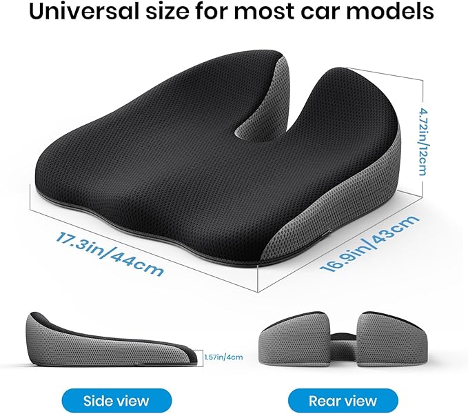 Benazcap Car Seat Cushion - Memory Foam Car Seat Pad - Sciatica & Lower Back Pain Relief - Car Seat Cushions for Driving - Road Trip Essentials for Drivers