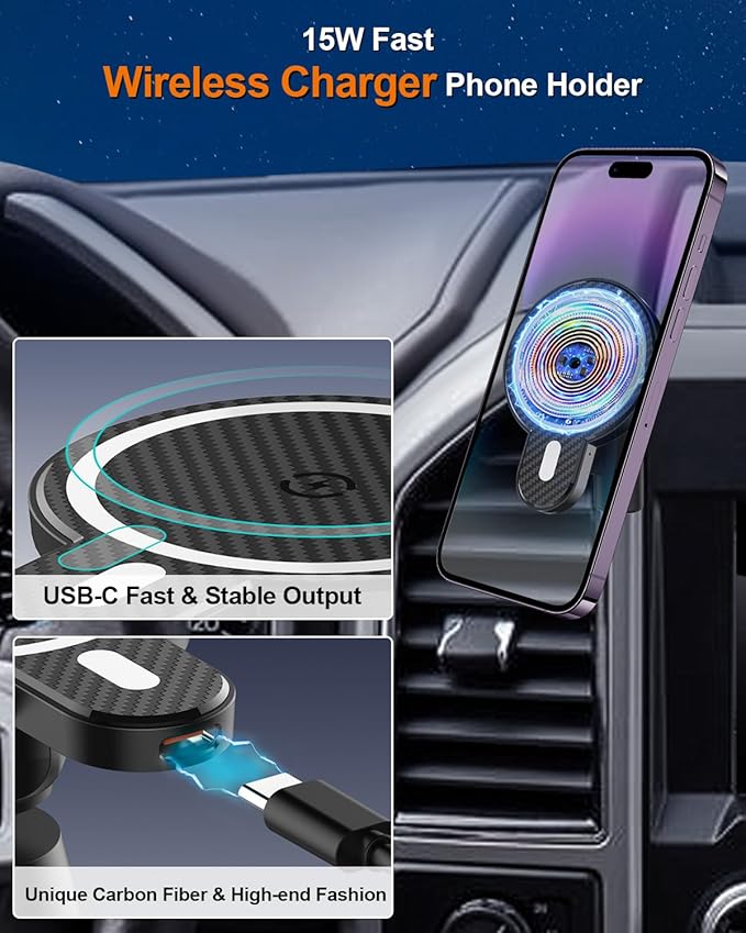 PZK Car Phone Mount for Toyota Camry 2007 2008 2009 2010 2011 Accessories Custom Air Vent Car Phone Holder Magnetic 15W Fast Wireless Charger 360° Rotation Cell Phone Automobile Cradles