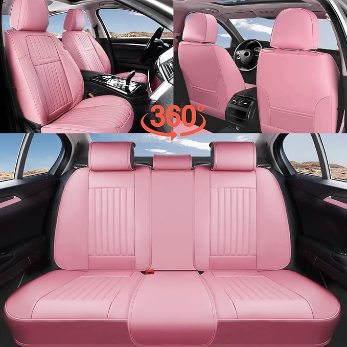 Coverado Car Seat Covers Front Seats, Seat Covers for Cars, Car Seat Protector, 2-Pack Car Seat Cushion Nappa Leather, Waterproof Seat Covers Carseat Cover Universal Fit for Most Cars Trucks(Pink)