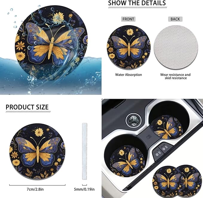 Butterfly Car Decor Set for Women Butterfly Car Steering Wheel Cover Sets Cars Interior Decor Cup Coaster Handbrake Cover Suit for Most Cars Truck Vans SUV