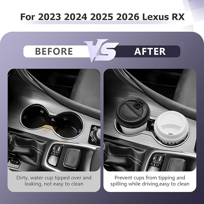 LUWU 2025 2026 RX350 Center Console Cup Holder Compatible with 2024 2025 2026 Lexus RX350/RX450/RX500 Accessories Premium Silicone Cup Holder Mat Spill-Proof, Easy Install & Clean, Black