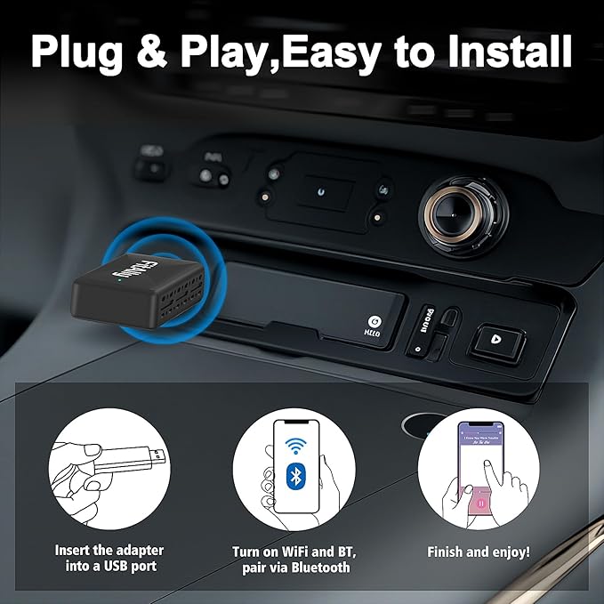 2 in 1 Wireless CarPlay & Android Auto Adapter, Plug & Plug Auto Connect No Delay, Converts Wired to Wireless for Factory Wired Cars from 2016+, Compatible for iPhone & Android Phone, USB-C to A Cable