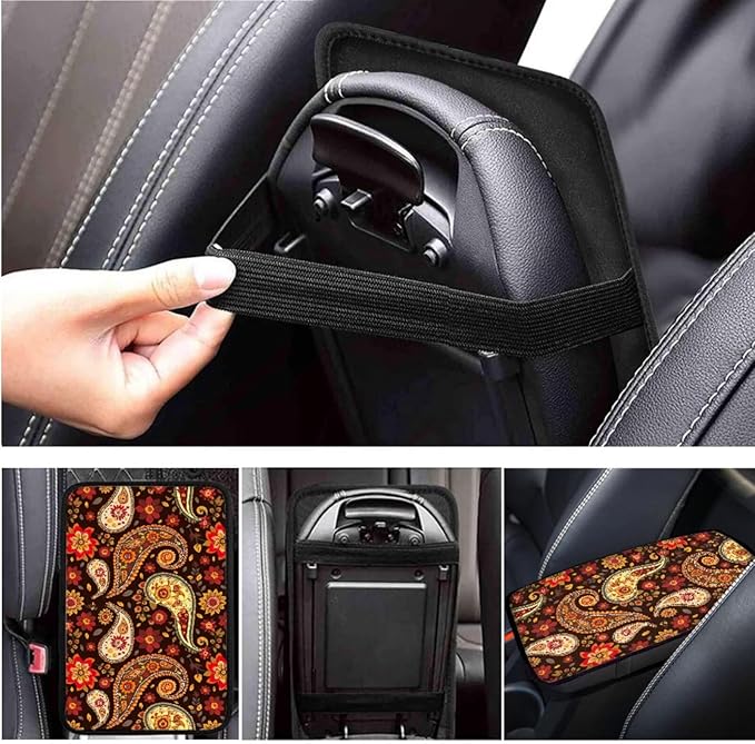 Bandanna Print 6pcs Car Steering Wheel Cover Set for Men Women Car Accessories Handbrake Cover Cup Coaster Auto Interiors Decor for Men Women 6pcs