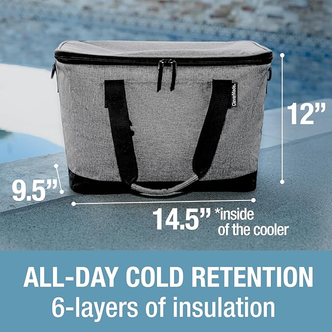 CleverMade Collapsible Insulated Cooler Bag – Leakproof Soft Cooler for Beach, Travel, Car – Bottle Opener