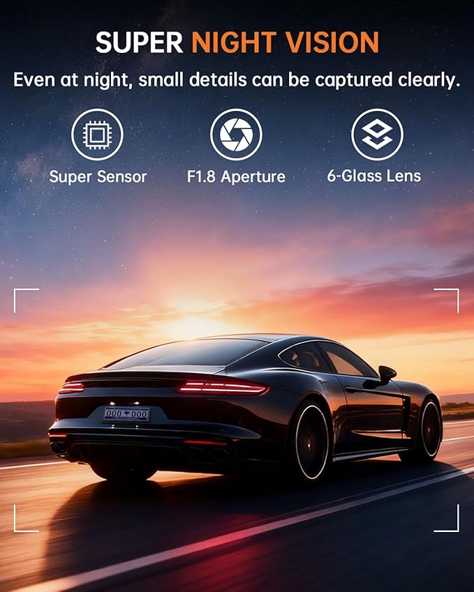 Dual Dash Cam Front and Rear — 2.5K HDR Night Vision Car Camera with G-Sensor & 24H Parking Monitor, Compact Plug & Play Dash Cam with Super Capacitor, 32GB Card Included, Supports 256GB Max