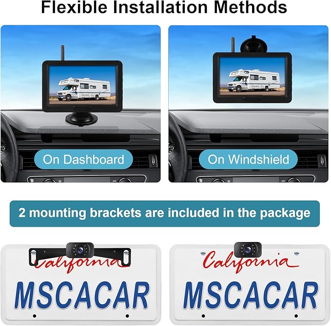 Wireless Backup Camera Kit for Trucks, 5 Inch 1080P HD Image,IP69 Waterproof, Color Night Vision, Adjustable Parking Line, License Plate Reversing Camera for for Trucks Car, Small RV, Pickup