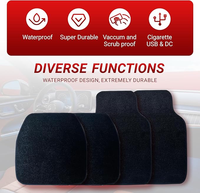 LED Illuminated Car Floor Mats with Remote Control, App Controlled RGB Color Changing Interior Lighting, Universal Fit 4-Piece Set