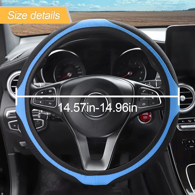 LoyaForba Car Steering Wheel Cover, Universal 14.5-15 Inch, Soft Anti-Slip Neoprene Protector for Steering Wheel, Breathable Odorless and Elastic Stretch, Car Accessory for SUV, Van, Truck (Blue)
