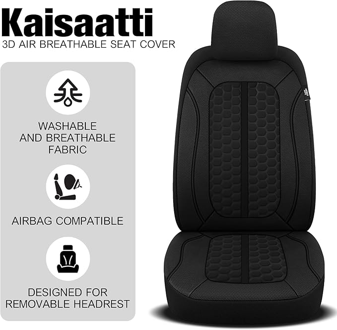 Breathable Premium Car Seat Covers Front Set，3D Air-Mesh Seat Covers for Cars，Comfortable Safety Airbag Compatible，Universal for Most Cars Sedan Truck SUV(Black)