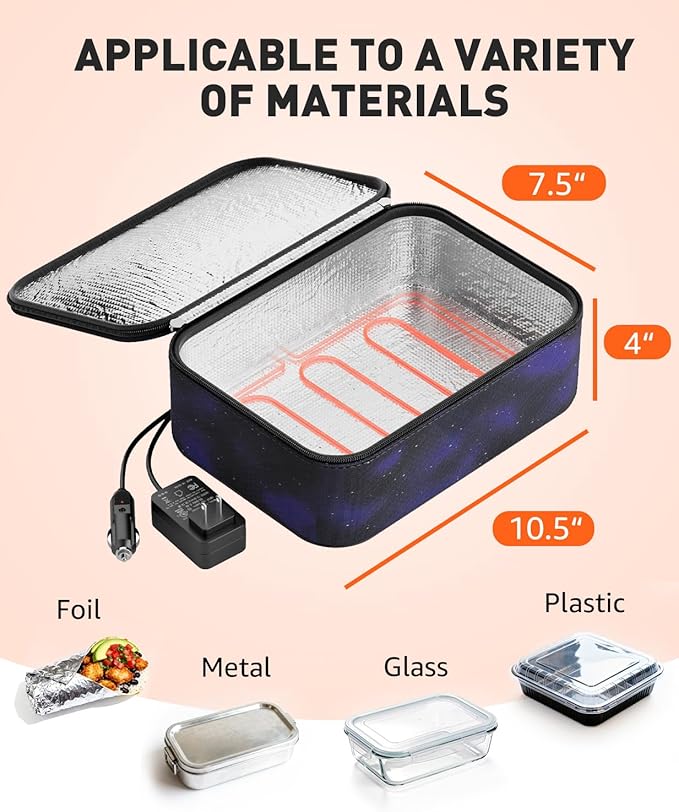 Portable Food Warmer - Heated Lunch Box for Adluts - Electric Thermal Lunch Bag with Buckle Handle, Heating Food Warmer Bags for 12V/24V Car & Truck, 110V/220V Home/Office, Astral
