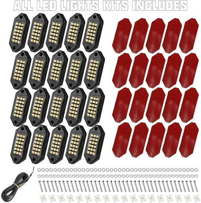 SUNPIE White Rock Lights, 20 Pods LED Rock Lights Underglow kit IP67 Waterproof Underglow Light kit for Trucks Car Jeep ATV UTV SUV Pickup Off Road RZR Under Body Glow Light Trail Lighting