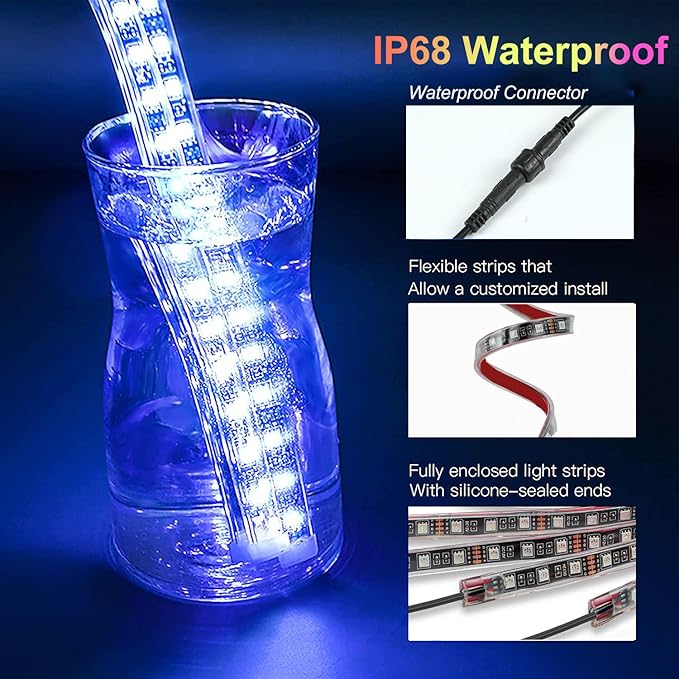 Kairiyard 4Pcs Underglow LED Lights for Cars with App Control, RGB Dream Colors Chasing Music Mode Waterproof Underglow kit for Car Truck
