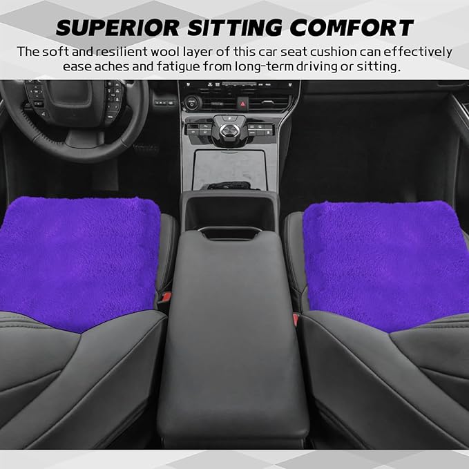 wuyaoyao Sheepskin Car Seat Cushion, Soft Comfort Fur Wool Car Seat Covers, Winter Warm Auto Front Seat Cushion Pad, Fuzzy Seat Bottom Protector Universal for Vehicle Office Chair (Purple)
