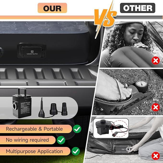 Umbrauto Built-in Pump Air Mattress for 5.5-5.8ft Short Truck Bed, Inflatable Full-Size Pickup Airbed for Ford F150, Chevy Silverado, GMC Sierra, Dodge Ram, Toyota Tundra, Nissan Titan Outdoor Camping