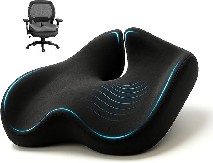 Ergonomic Seat Cushion for Sciatica & Tailbone Pain Relief – Extra Large Memory Foam Office Chair Cushion for Long Sitting, Orthopedic Coccyx Cushion for Desk Chair, Car & Wheelchair(Black)