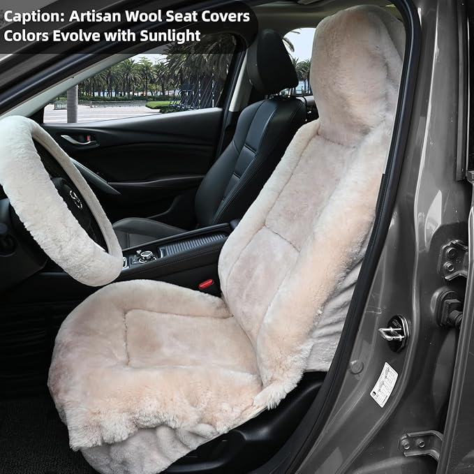 Aegis Cover Premium Australian Merino Sheepskin Car Seat Cover, Easy-Install Summer & Winter Universal Fit for SUV Truck Sedan Most Vehicles (FS-Sand)