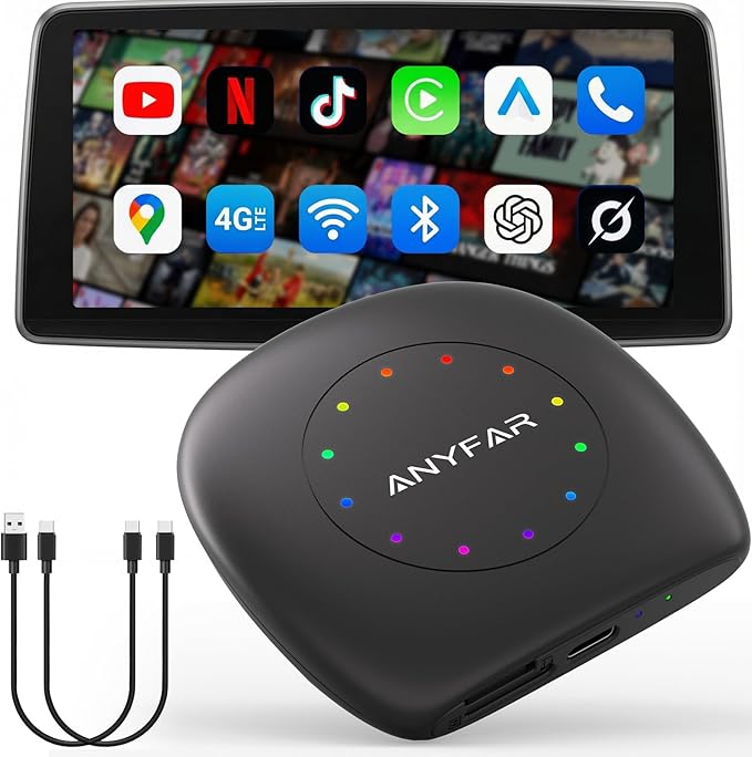 AI 8 Android 13 CarPlay AI Box, 8-Core Qualcomm 4G+64G Multimedia Adapter, Support CloudSim & 4G LTE & Hotspot, Wireless CarPlay Android Auto, Built-in GPS/Ambient Light for Netflix YouTube