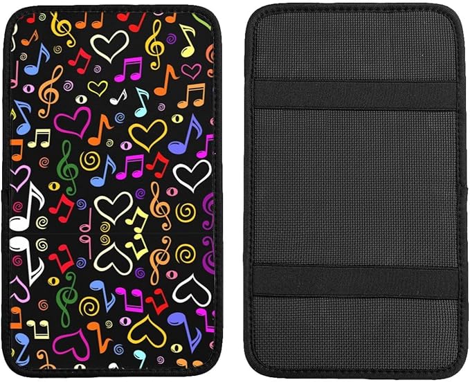Car Armrest Cover Auto Center Console Pad Arm Rest Cushion Soft Car Accessories Universal for Most Vehicle (Musical Notes Pattern Design)
