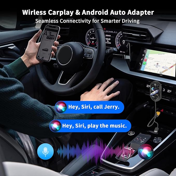 Wireless Android Auto & CarPlay Adapter, Plug and Play, No Lag, USB Type-A & C Support with Charging Port, Mini 3 in 1 Wireless Adapter Compatible with Cars with Wired CarPlay/Android Auto