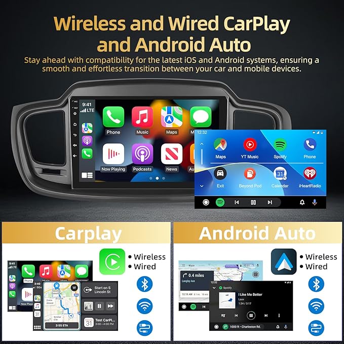 2+64G for KIA Sorento 2015 2016 2017 2018 2019 2020 Android Car Stereo with Wireless Carplay and Android Auto - 10 Inch HD Touchscreen Radio with EQ GPS WiFi FM/RDS + AHD Rear View Camera, MIC