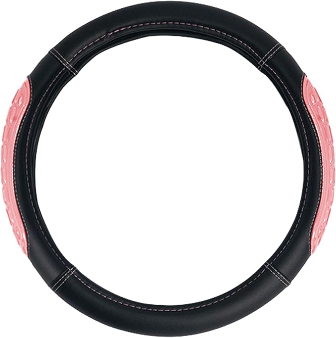 FH Group Universal Fit Ultra Grip Silicone and Faux Leather Steering Wheel Cover fits Most Cars, SUVs Pink