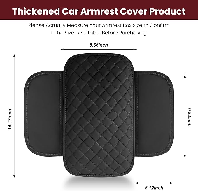 Extended Car Center Console Cover with 2 Storage, Microfiber Leather Car Armrest Cover Cushion For SUV Truck , Universal Car Accessories Memory Foam Comfort Stylish Leather Design (Black longer)
