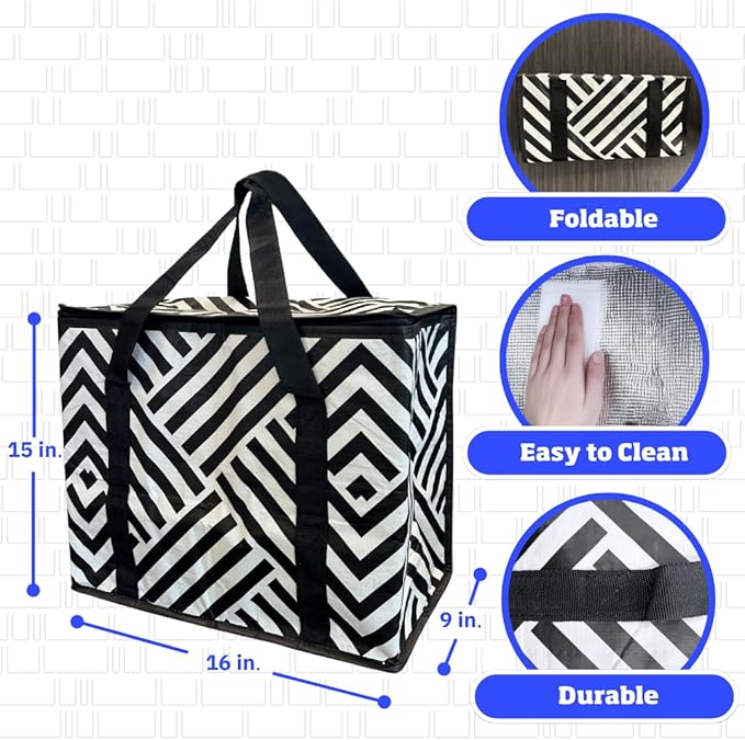 DURASACK Large Insulated Food Delivery Bag – 16"x9"x13" Reusable Thermal Tote for Hot & Cold Transport – Lightweight Grocery, Lunch, and Takeout Carrier – Water-Resistant, Foldable