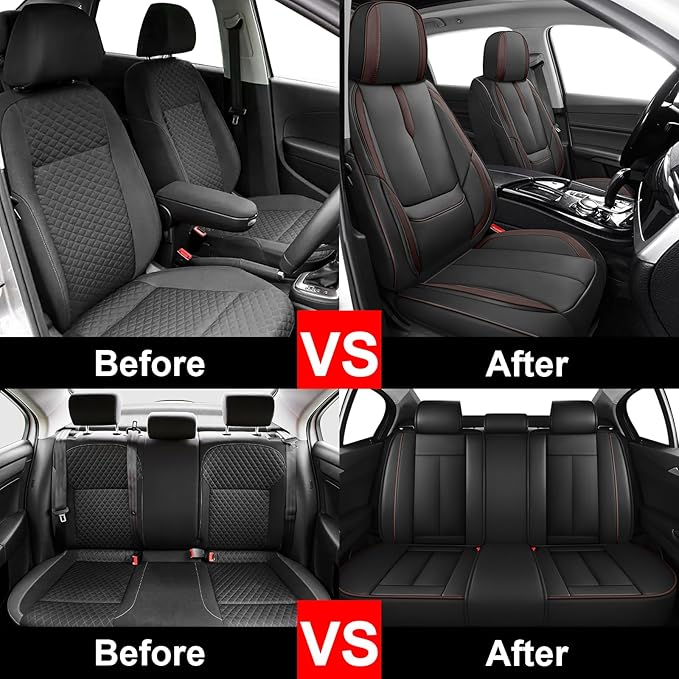 Fit for 98% of Mercedes Benz Car Seat Covers, Premium Nappa Leather Seat Cover, Fully Wrapped Protect Modern Style Seat Cover (5-Seat Standard, Black & Coffee)