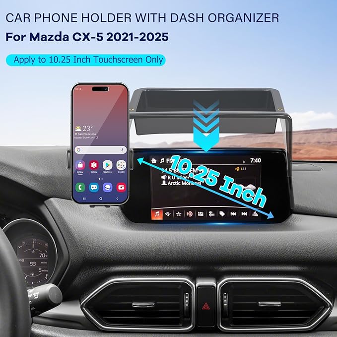 Car Phone Holder Fit for Mazda CX5 2021-2025 Accessories Dashboard Organizer with Cell Phone Mount 10.25-inch, Cell Phone Automobile Cradles Hands-Free 360 Degree Rotation