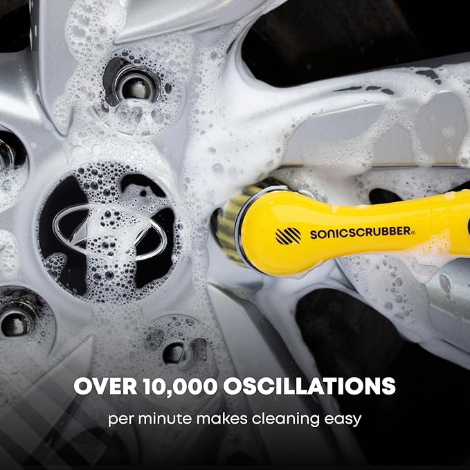 SONICSCRUBBER Vehicle Detailing Set - High Power Car Cleaning Brush - Includes 4 Brush Heads - Suitable for Interior & Exterior - Ideal for Cars, Bikes and Motorhomes - AA Batteries Included