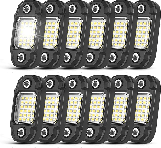 12Pods LED Rock Lights White 24led Chips Waterproof Neon Underglow Lighting Kit for Trucks SUV ATV Car