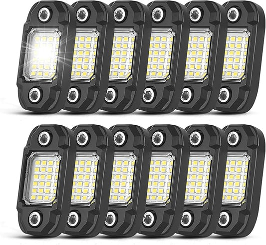 12Pods LED Rock Lights White 24led Chips Waterproof Neon Underglow Lighting Kit for Trucks SUV ATV Car