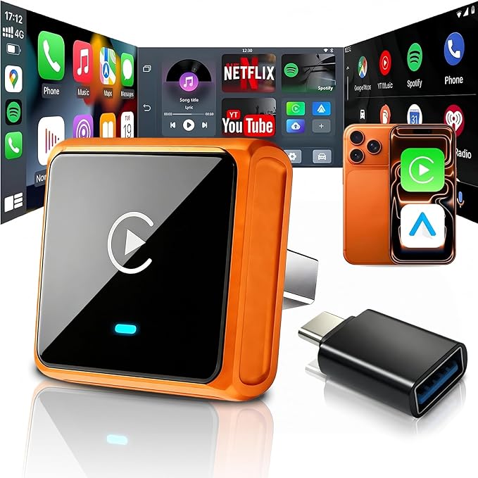 Mini Wireless CarPlay Adapter for iPhone & Android, 2-in-1 Upgraded CarPlay Wireless Adapter, 2026 WIFI6 Plug & Play Car Play Adapter, Zero Delay Fast Stable Auto-Connect, Bluetooth 5.3 USBA&C Port