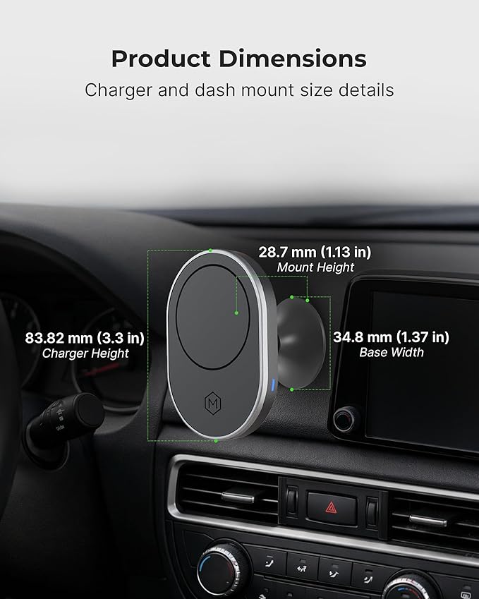 MagSafe Wireless Car Charger Dash Mount (Version 2.0) 360° Rotating Magnetic Phone Holder for iPhone 17/16/15/14/13/12/Air - 15W Fast Charging, Secure Magnets, Universal Dashboard Fit