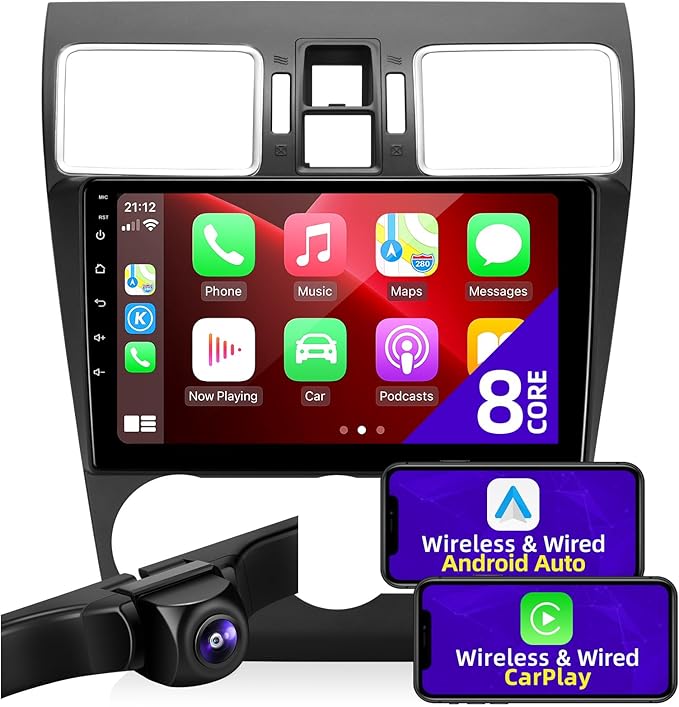 Android Car Radio Upgrade Compatible with Wireless Carplay Android Auto for Subaru Forester Impreza WRX 8 Core TouchScreen Stereo Bluetooth GPS WIFI AM/FM Camera Navigation Head Unit (2016-2018)