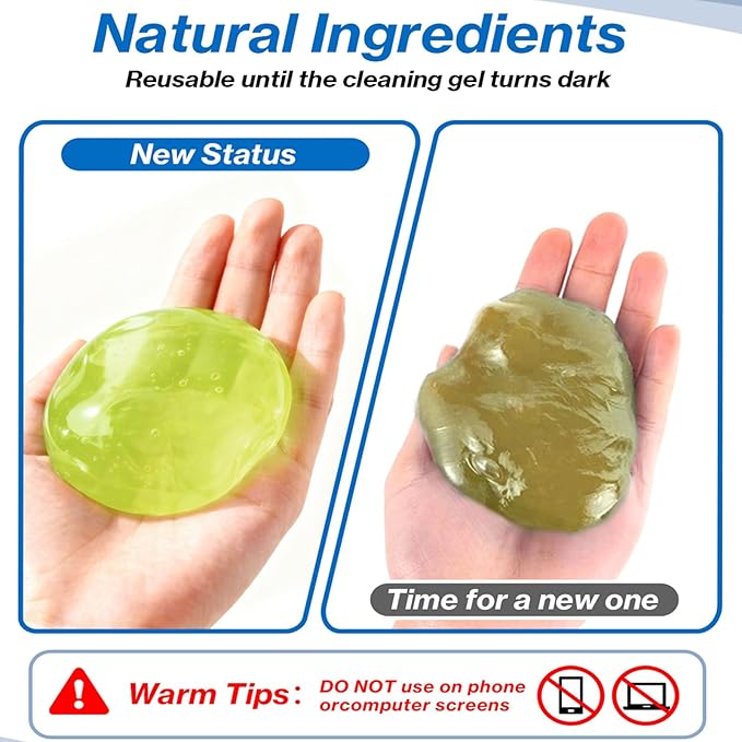 Car Cleaning Gel, Reusable Car Cleaning Putty for Interior Detailing, Dust Cleaning Gel for Air Vents, Cup Holders, Dashboards, Keyboard & Hard-to-Reach Areas, 80g, Yellow