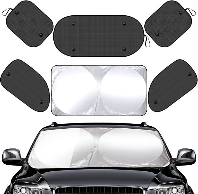 Tallew 6 Pack Car Window Shades for Baby, Include Front Rear Side Sun Visor Windshield Shade Cling Sunshade with Suction Cups for UV Protection(63 x 34 Inch)