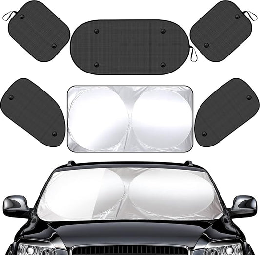 Tallew 6 Pack Car Window Shades for Baby, Include Front Rear Side Sun Visor Windshield Shade Cling Sunshade with Suction Cups for UV Protection(63 x 34 Inch)