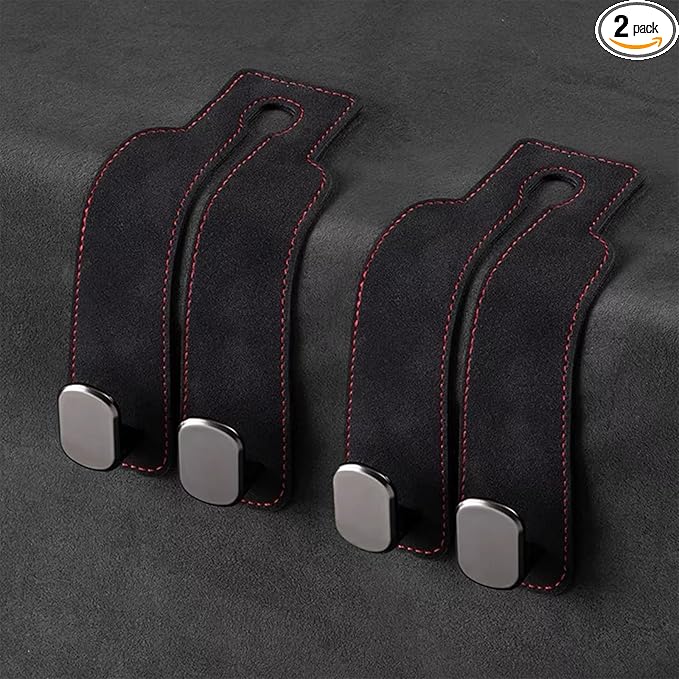 Car Headrest Hooks for Purses and Bags, Double Flexible Leather Hooks Car Accessories Interior for Women Men, 2 in 1 Back Seat Hook Car Organizer and Storage Car Essentials Organization Car Must Haves