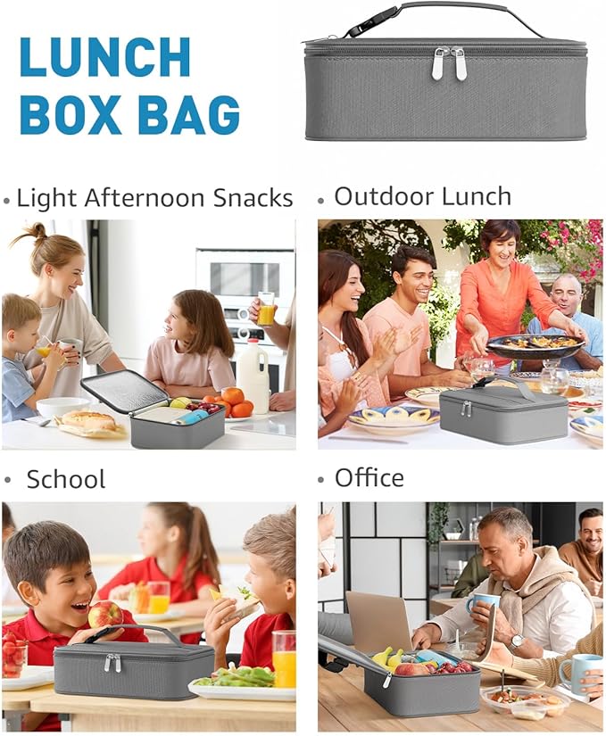 Small Lunch Box Insulated Lunch Bag for Women Men, Bento Kids Lunch Box, Compact Portable Thermal Meal Cooler Bags with Buckle Handle for Work & School, Gray 5L