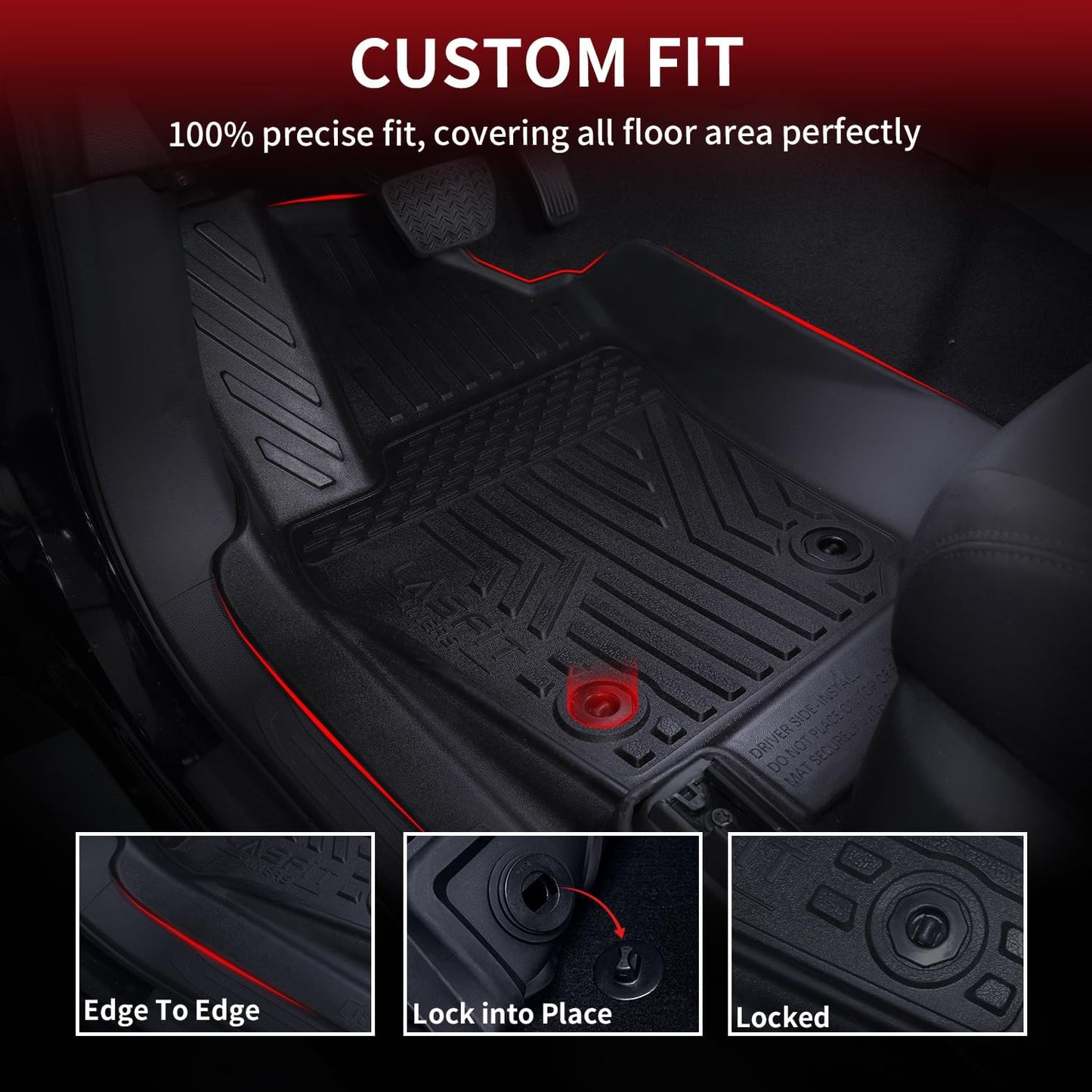 LASFIT Floor Mats for Toyota Tacoma 2024 2025 Double Cab (Only Fit Hybrid) All Weather Floor Liner for Tacoma TPE Custom Fit Car Mats Front&Rear 2 Row Mats,Black (Automatic Transmission)