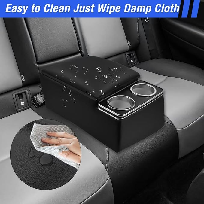 Universal Truck Seat Organizer with Cup Holders, Rear Bench Seat Center Consoles with Armrest Middle Storage Box, Padded Top Lid for Armrest, Black