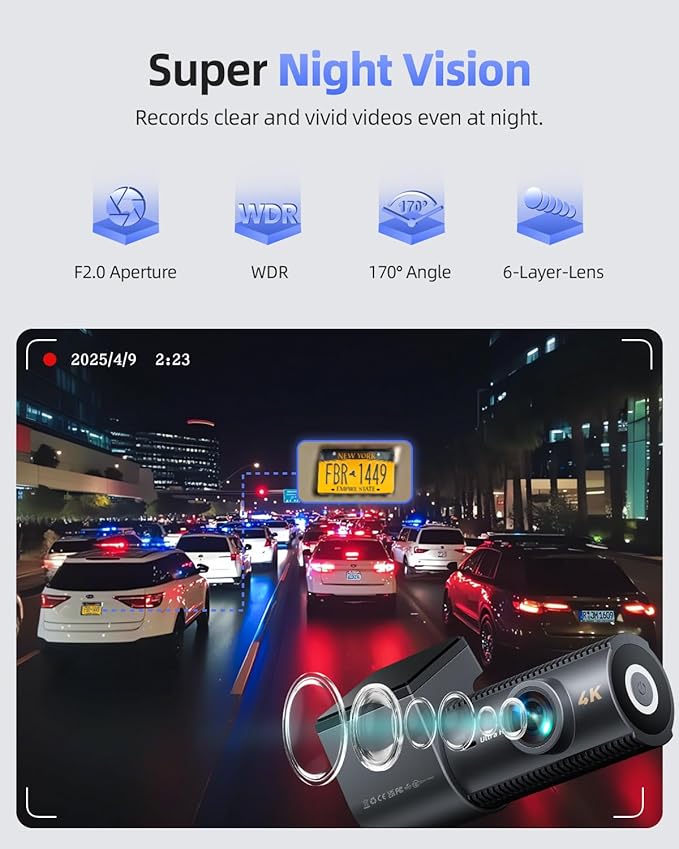 4K Dash Cam Front and Rear, 5G WiFi & GPS & 64GB Card, 1.5" IPS Display Dash Camera for Cars, 4K+1080P Dual Car Dashcam with 24H Parking Mode, Night Vision, G-Sensor, Loop Recording, WDR, 170° Angle