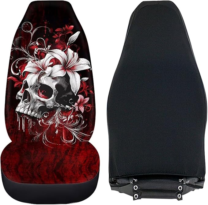 Halloween Skull Car Seat Covers 2 Pcs Car Seat Covers Front Seats Only Breathable Breathable Easy to Install Anti-Slip Back Fabric Universal Fit for Auto Truck Van SUV
