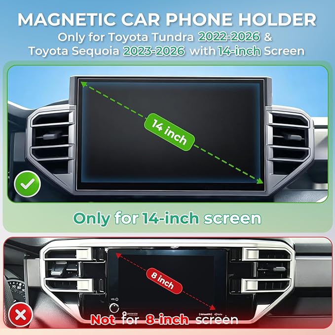 Car Phone Holder for Toyota Tundra 2022-2026 & Sequoia 2023-2026 (Only for 14-Inch Screen) 360° Rotation Magnetic Cell Phone Mount, Compatible with Magsafe, Does Not Affect Air Vent