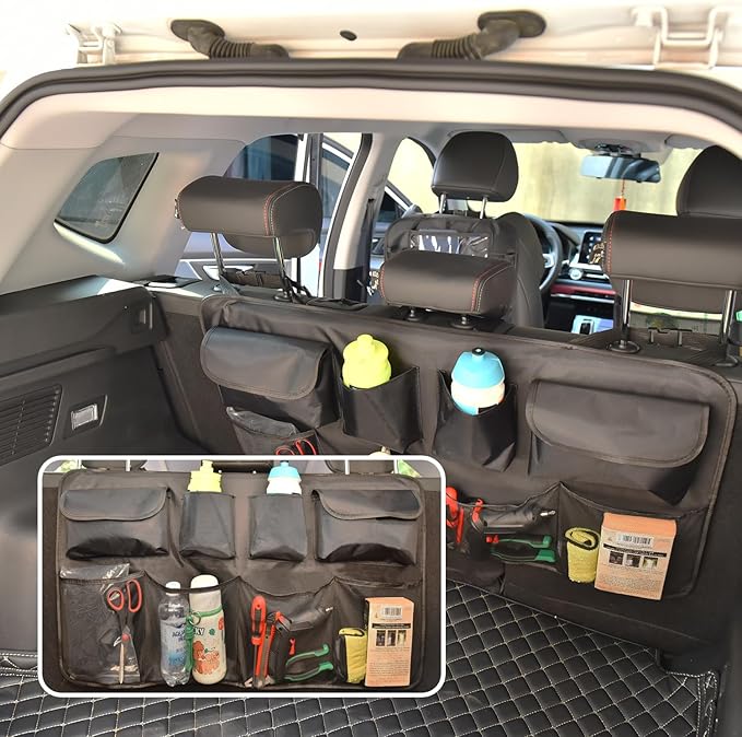 Car Trunk Organizer for SUV Backseat Hanging Storage with 8 Pockets, Heavy-Duty 1680D Oxford Fabric, Foldable Car Organizer for MPV Minivan Sedan, Car Accessories Interior