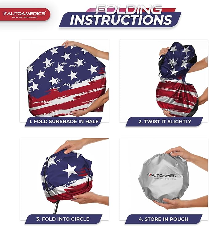 Autoamerics 1-Piece Windshield Sun Shade USA Art Flag - 2 American Design - Foldable Car Front Window Sunshade for Most Sedans SUV Truck - Blocks Max UV Rays and Keeps Your Vehicle Cool - Small