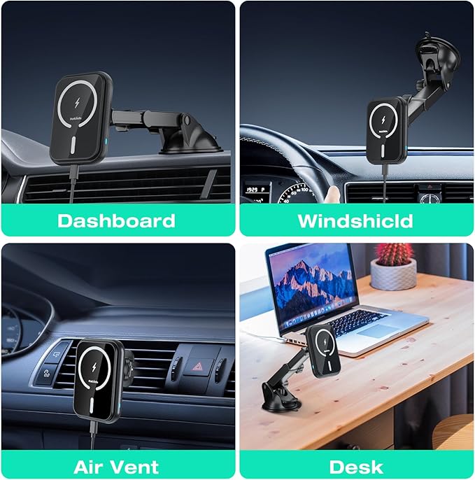 MAGJIEYX for MagSafe Car Mount Charger, (38W Fast Charging Adapter Max) Magnetic Wireless Charging Phone Holder Fits iPhone 16/15/14/13/12 Pro Max Plus/MagSafe Case on Dash/Windshield/Air Vent/Desk