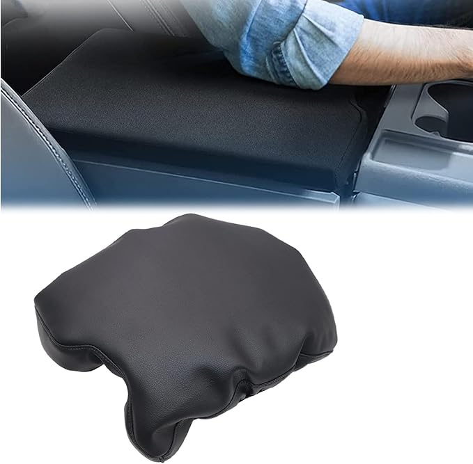 Mythoria Car Microfiber Leather Jump Seat Center Console Lid Armrest Cover Cushion Pad Compatible with Ford F-150 F-250 F-350 F-450 2015 2016 2017 2018 2019 2020 2021 2022 (Only Leather Part)